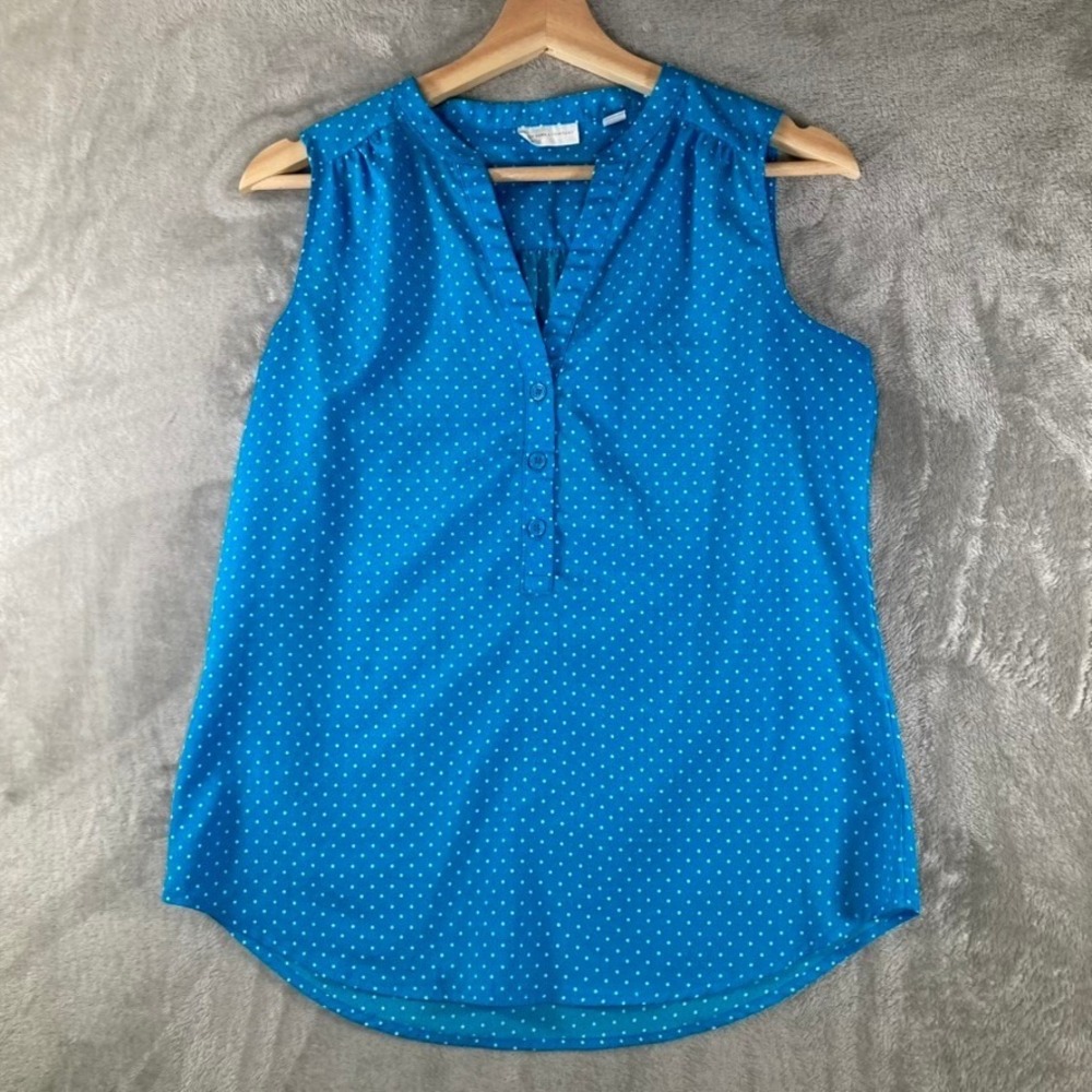 New York & Company Womens S Turquoise Polka Dot Sleeveless Blouse Top VN080006 S